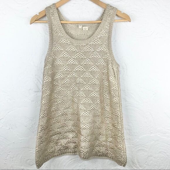 Anthropologie Moth Sana Foiled Metallic Gold Knit Tank Top - Picture 3 of 12